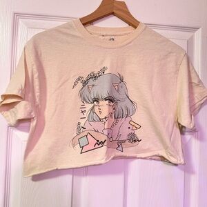 Popkiller Artist Series Mizucat 80s Nyan Cat Graphic Cropped T-Shirt Medium Hand
